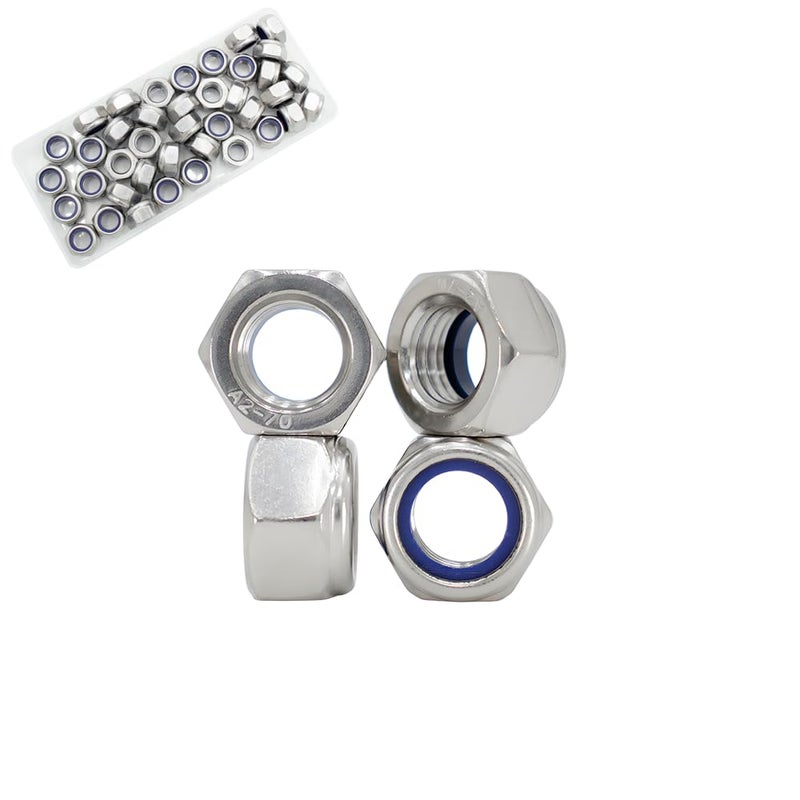 STORMCUBE M8x1.25mm Nylon Insert Hex Lock Nuts 40 Pack 304 Stainless Steel DIN985 Self-Locking Nylon Lock Nuts Plain Finish for Industrial Construction Fasteners - Image 1
